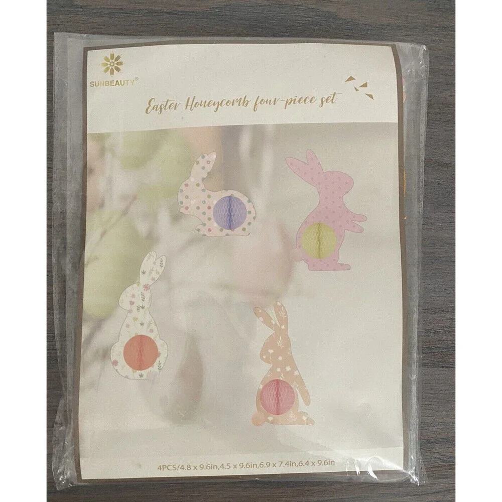 Easter Bunny Decoration for Home Rabbit with 3D Honeycomb banner sticks Set kids